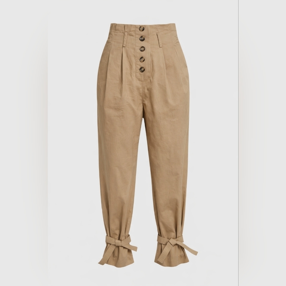 Self-Portrait Peg Canvas Tapered Pants Kahki